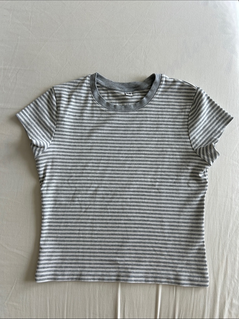 Uniqlo Gray & White Striped Crewneck Tee